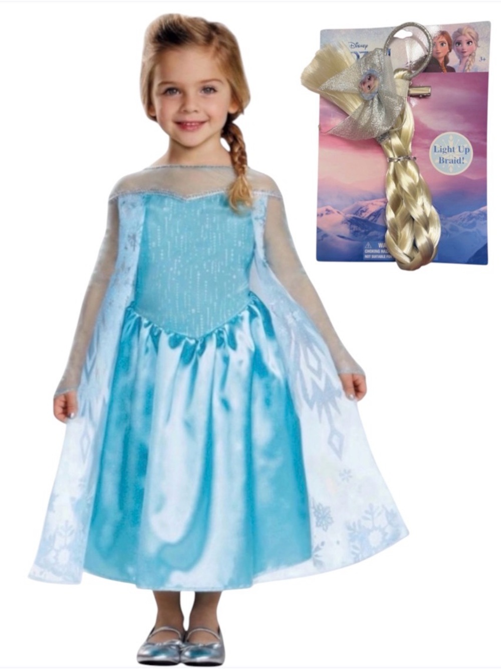 ELSA Toddler Classic PRINCESS COSTUME (2T) 2Pc Set Dress + LIGHT UP BRAID NWT